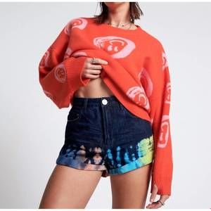 NEW ONE TEASPOON paint dip high waist denim shorts in blue
